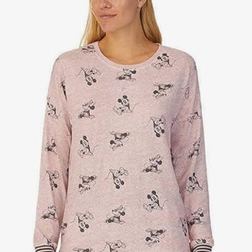 Disney Women's Pajama Top Pink with Black Mickey Pattern